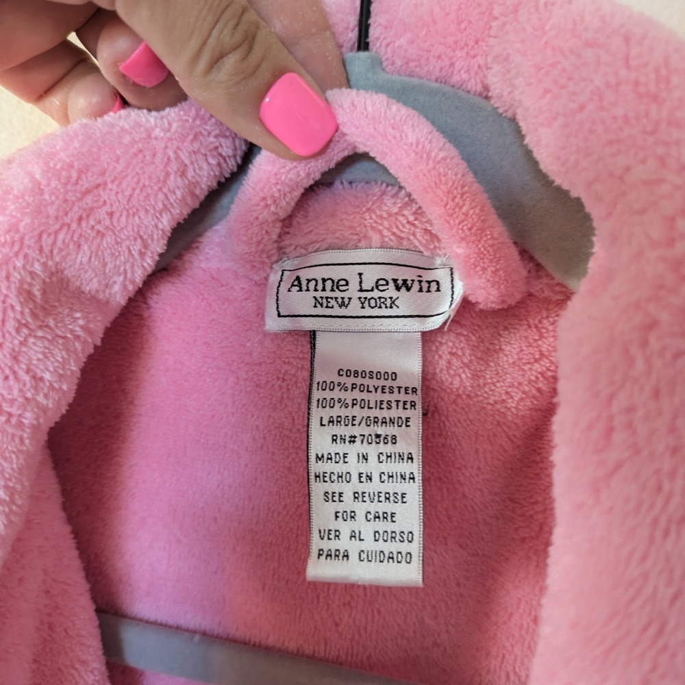 Anne Lewin Pink Fleece Robe Shawl Collar Plush Long Belted Loungewear Large - Picture 7 of 8